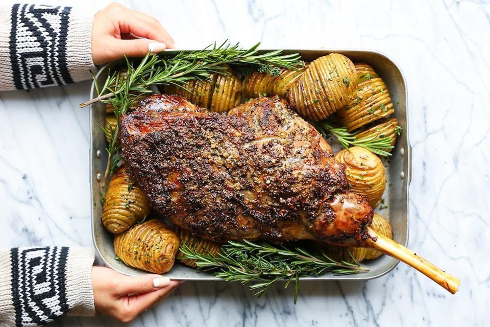 One-pan Roast Lamb and Hasselback Potatoes recipe